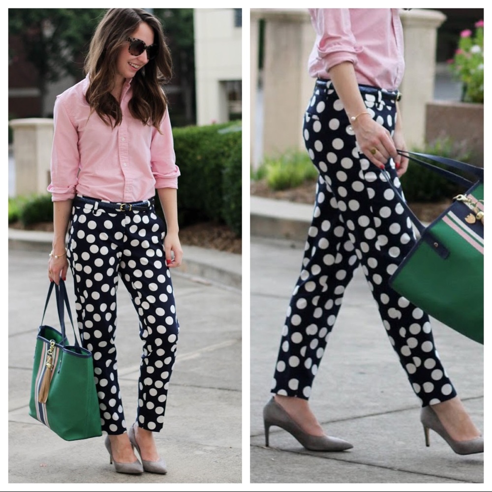 J. Crew Navy Polka Dot Skimmer Pant Cropped 14